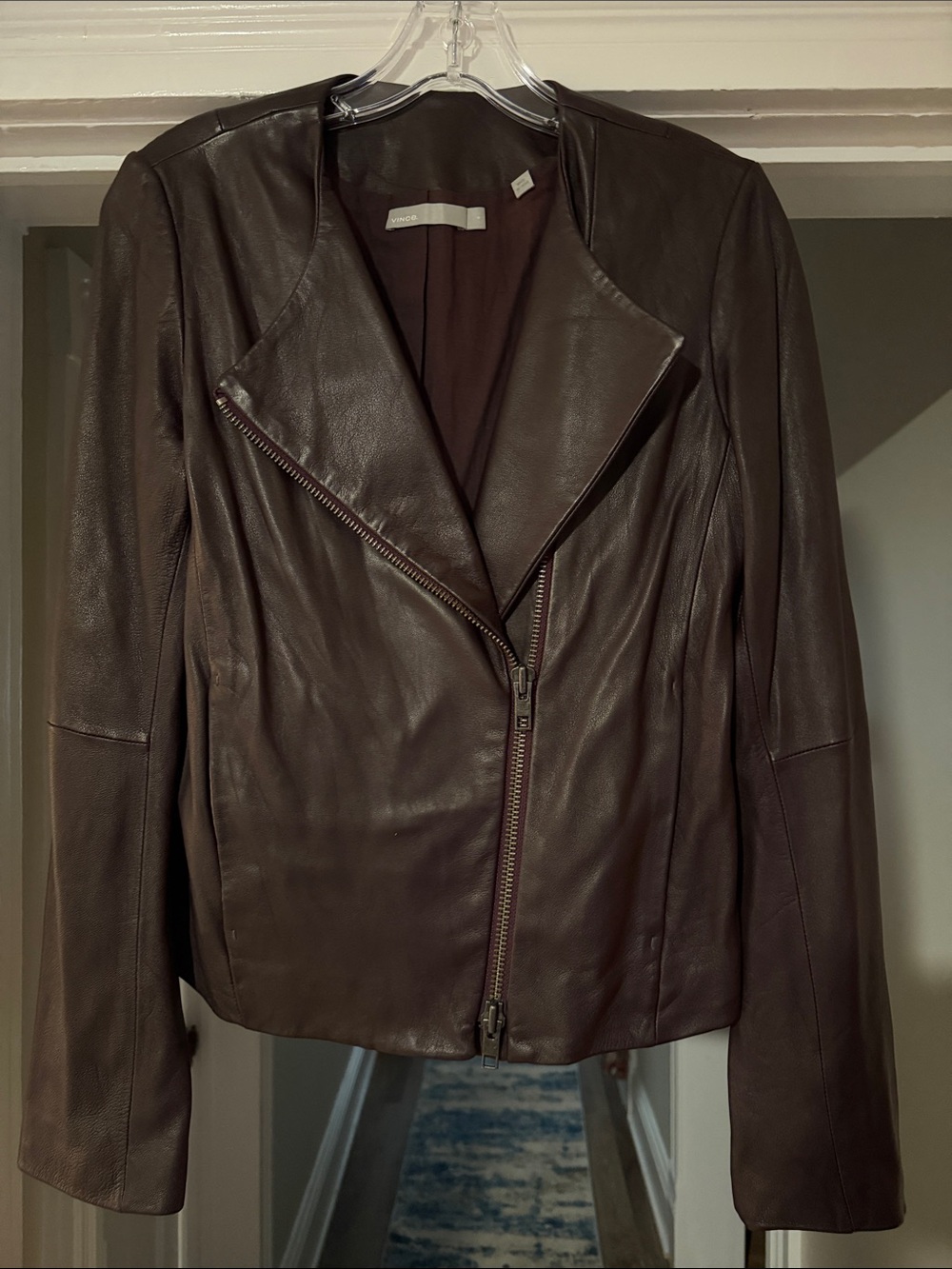 Vince Plum Leather Asymmetrical Zip Jacket
